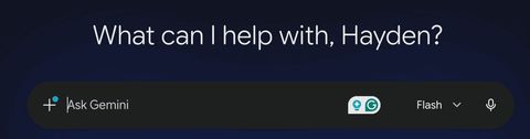 The Gemini prompt box under the greeting 'What can I help with, Hayden?'